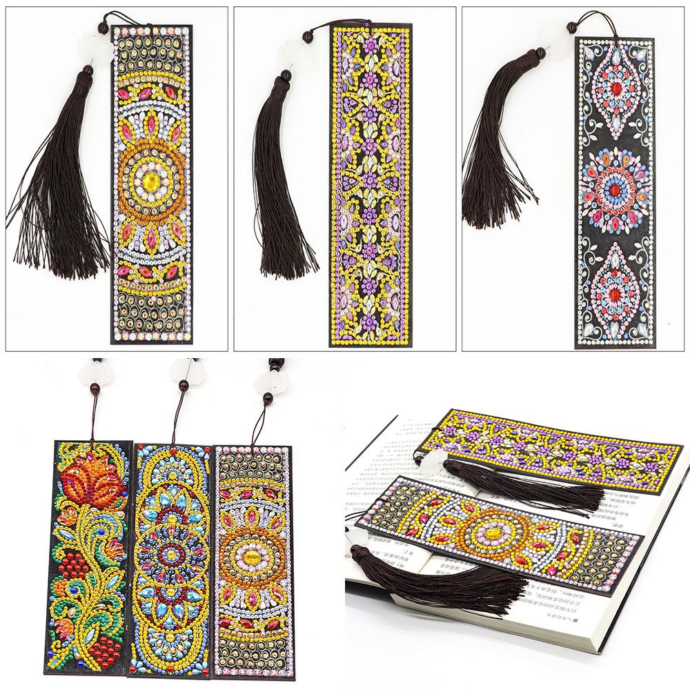 Custom Mandala Mosaic PU Leather DIY Diamond Painting Bookmark R-M038-059/AA129-153