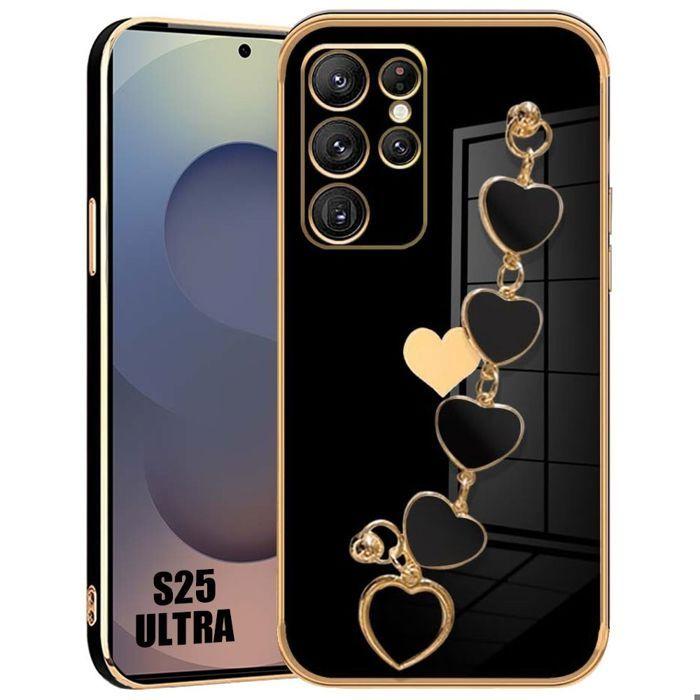 Case for Samsung Galaxy S25 Ultra, Black Silicone Luxury Effect Ultra Slim Shockproof with Heart Bracelet