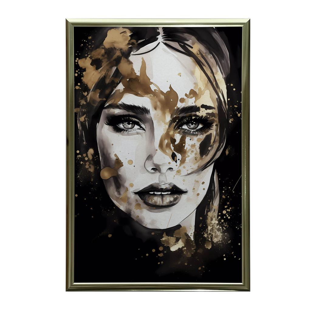 Face of a Woman In Black and Gold Face of a Woman In Black and Gold, 50X70 Cm, Unframed, Premium Canvas On Stretcher