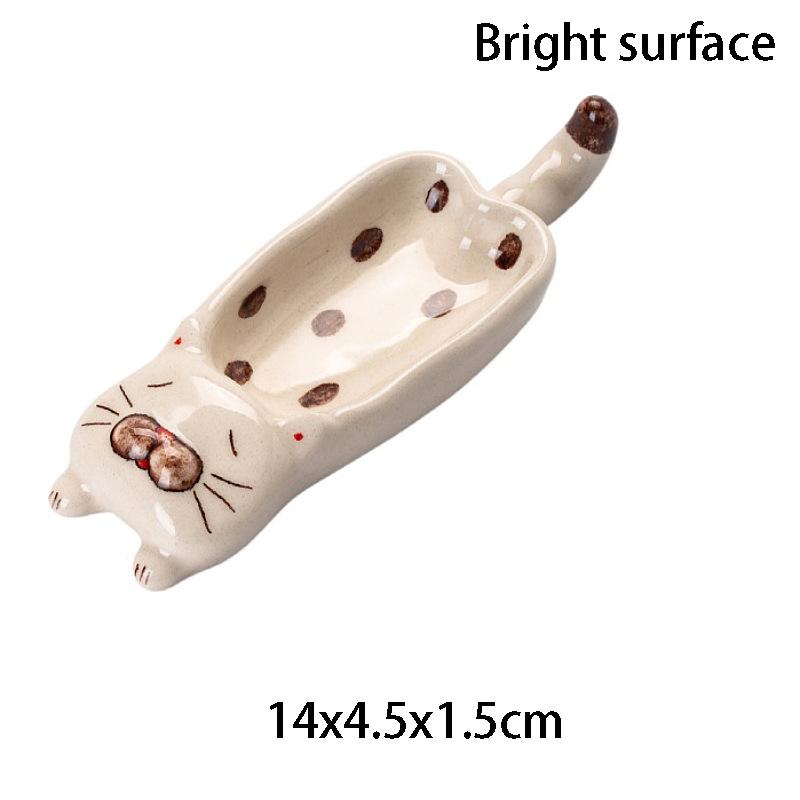 YWDL Мини-мультяшная тарелка для соуса с котом, керамическая тарелка для кетчупа, соевого уксуса, кухонный нож, вилка и палочки для еды, подставка для украшения стола