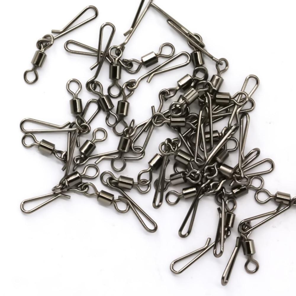 50Pcs Stainless Steel Fishing Swivels MS + QL Interlock Rolling Swivel with Hooked Snap Fish Hooks