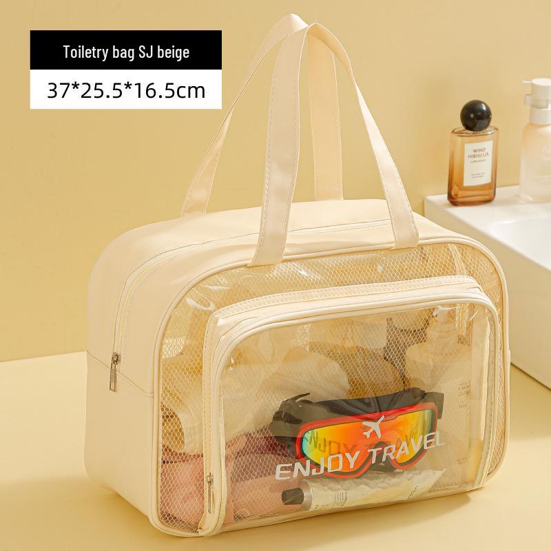 Women's Waterproof Large-Capacity Travel Makeup Bag with Wet/Dry Separation and Transparent Swim Compartment