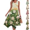 Женское повседневное модное платье миди без рукавов с круглым вырезом и цветочным принтом, нерегулярный подол
