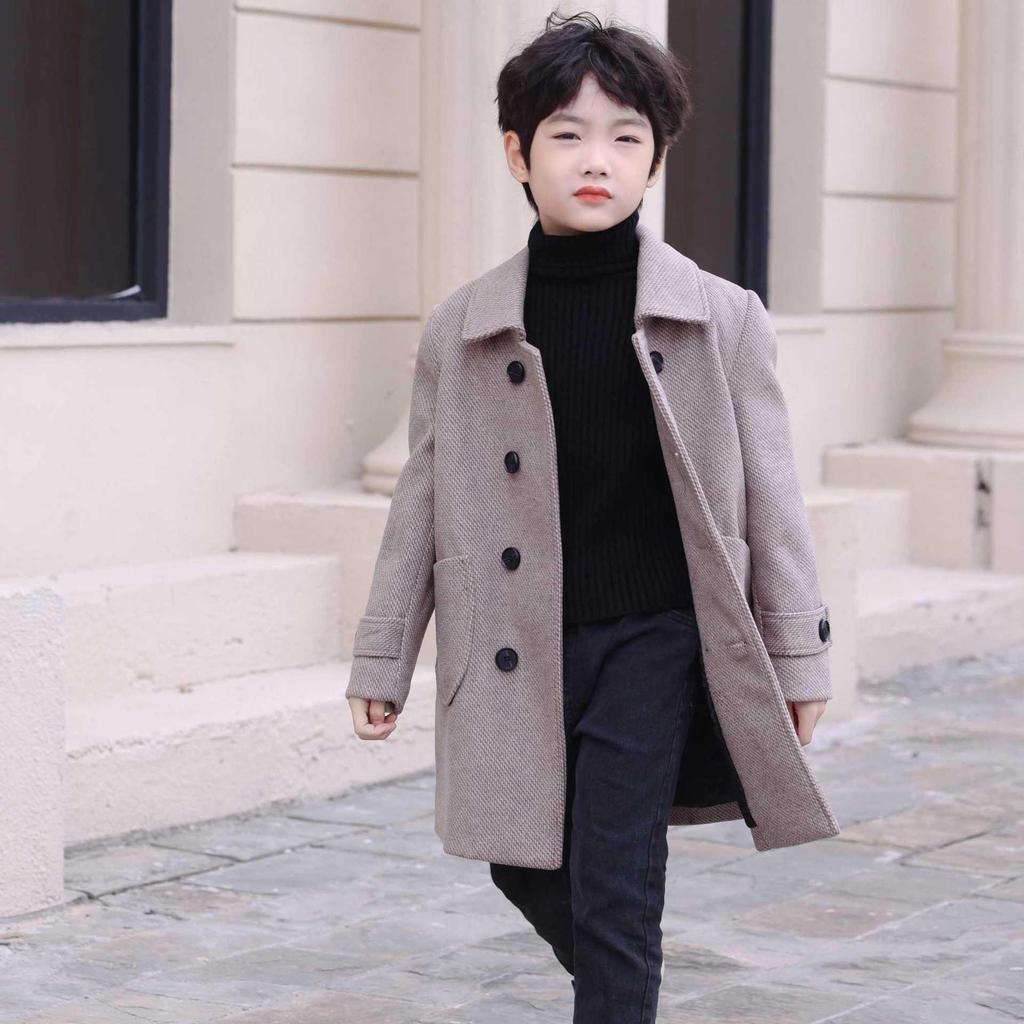 Шерстяное хлопковое пальто для мальчиков - Коллекция Весна/Осень 2025 для детей среднего/большого возраста