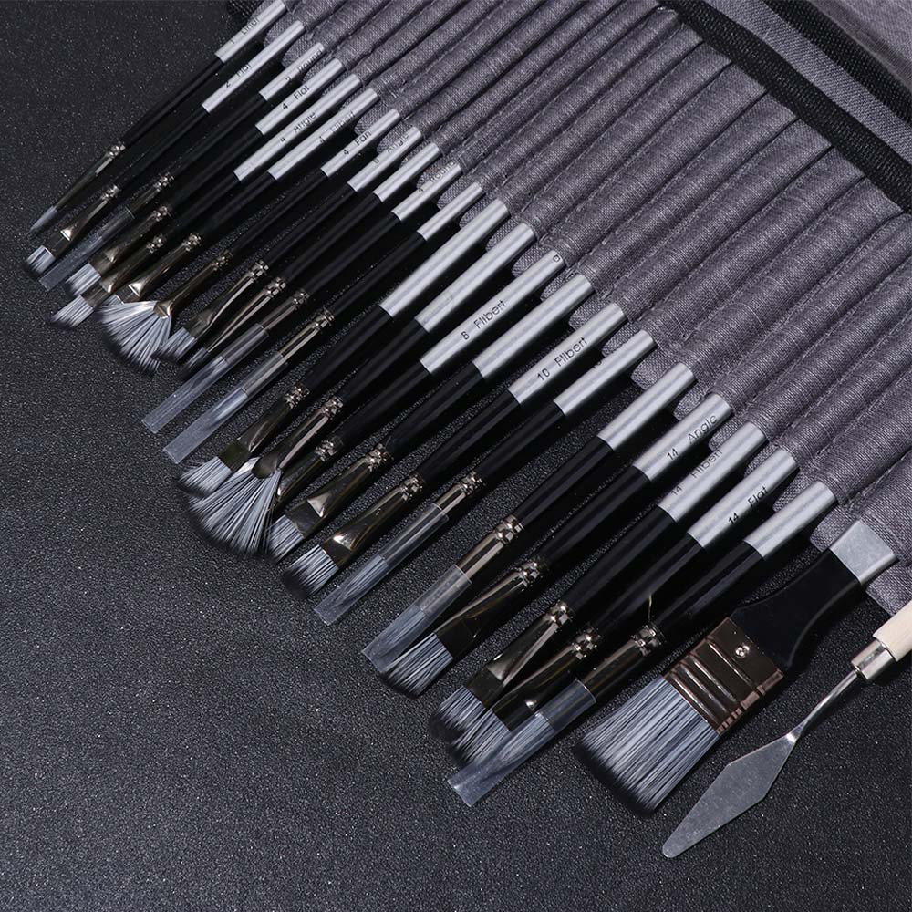 24pcs/set Wooden Handle Nylon Brush Set DIY Art Artist Paint Brushes Paint Brush Set Students Use