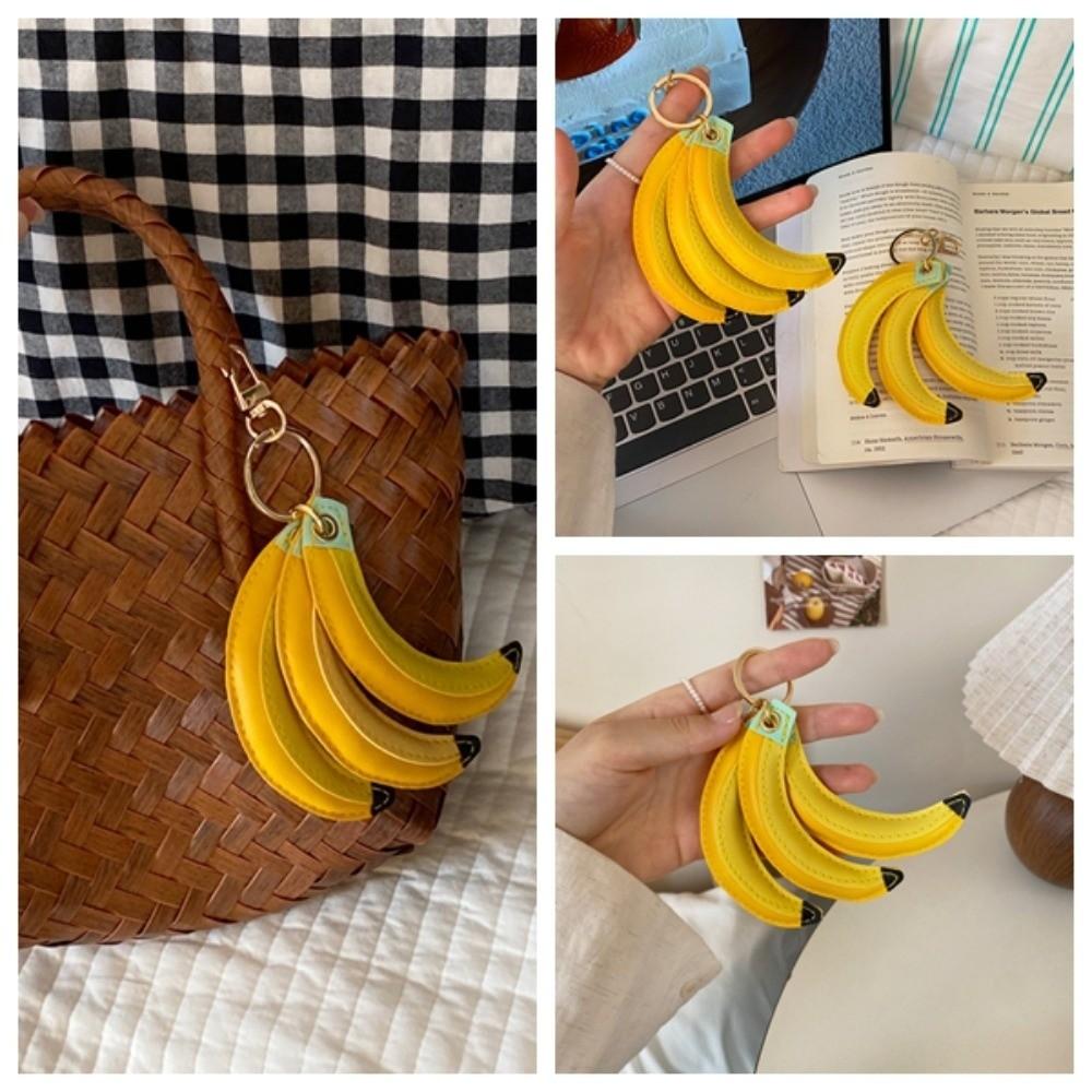 Cute Fashion PU Leather Pendant PU Banana Fruit Key Ring Creative Fruit Banana Keychain Female