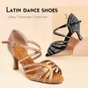 Satin Latin Dance Shoes for Women Adult Sexy High Heels Ehinestones Ballroom Dance Shoes Tango Salsa Heeled 7.5cm