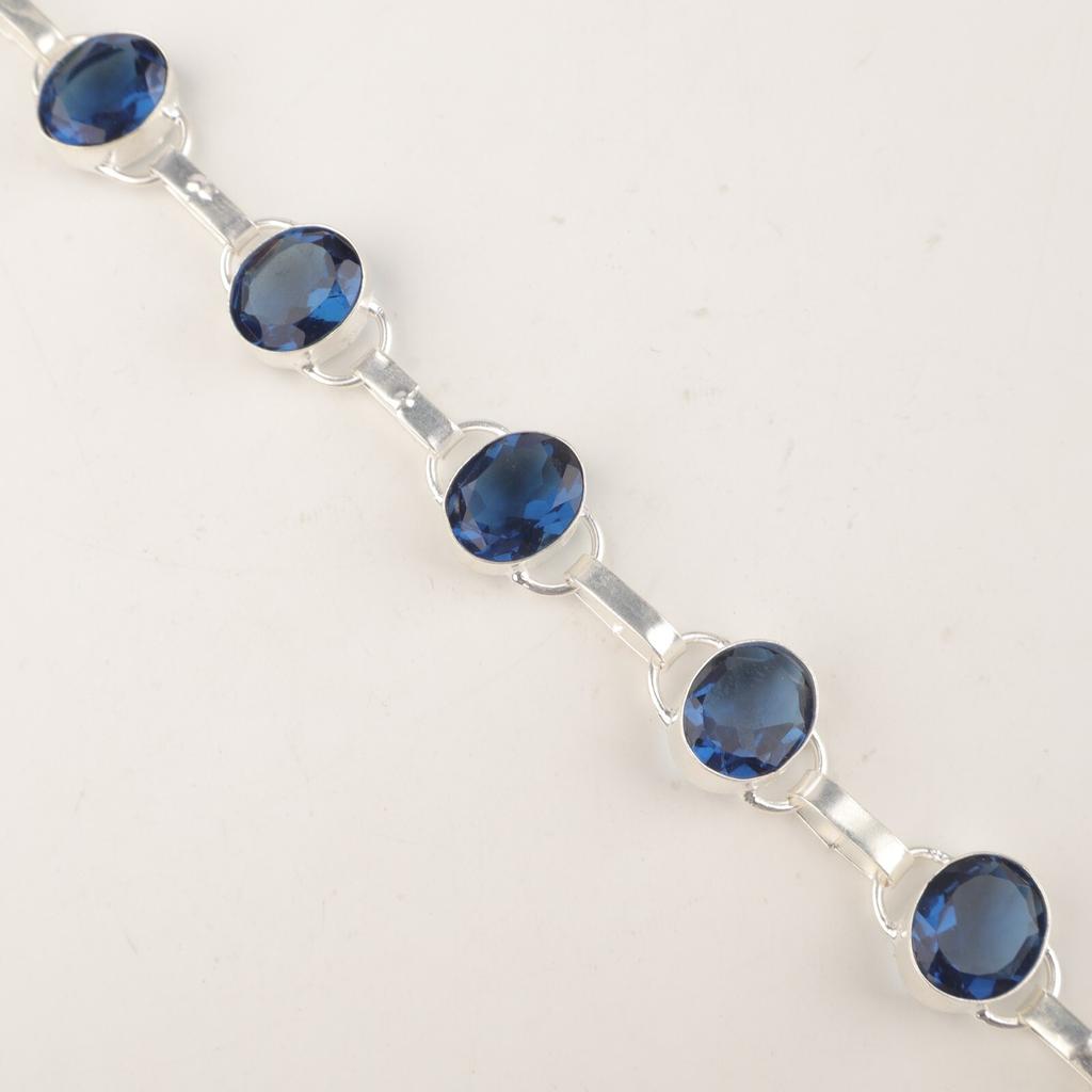 London Blue Topaz Gemstone 925 Sterling Silver Jewelry Handmade Boho Bracelet RB-6-17
