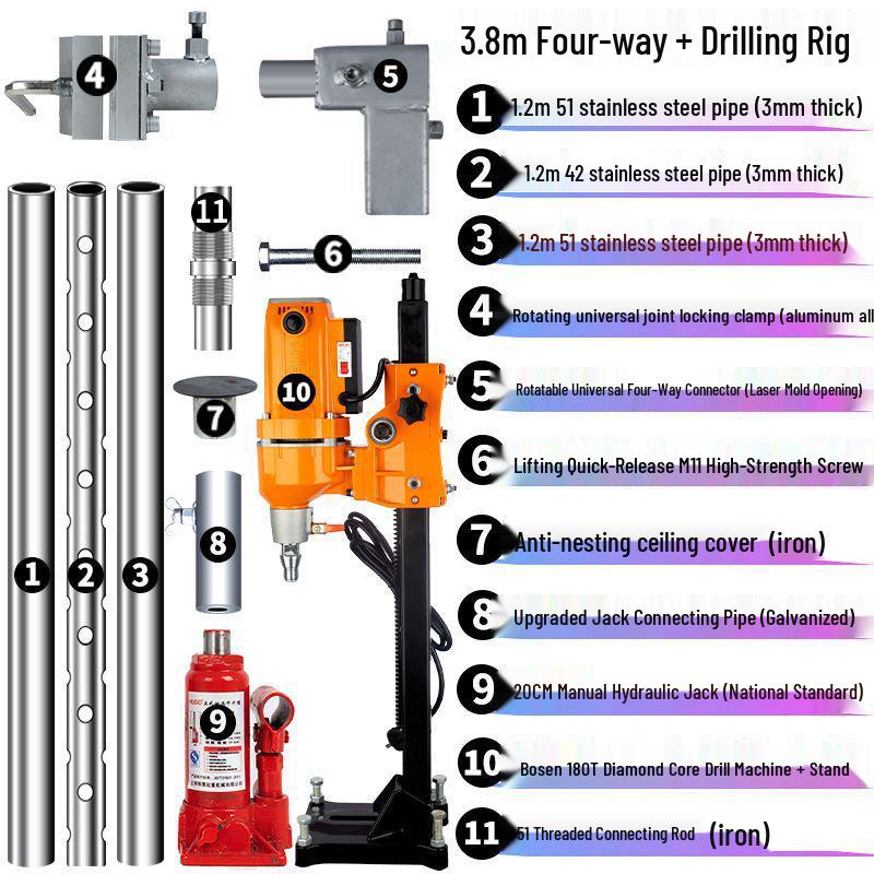 Industrial Diamond Core Drill Machine with Hydraulic Lifting Frame and Universal Stand