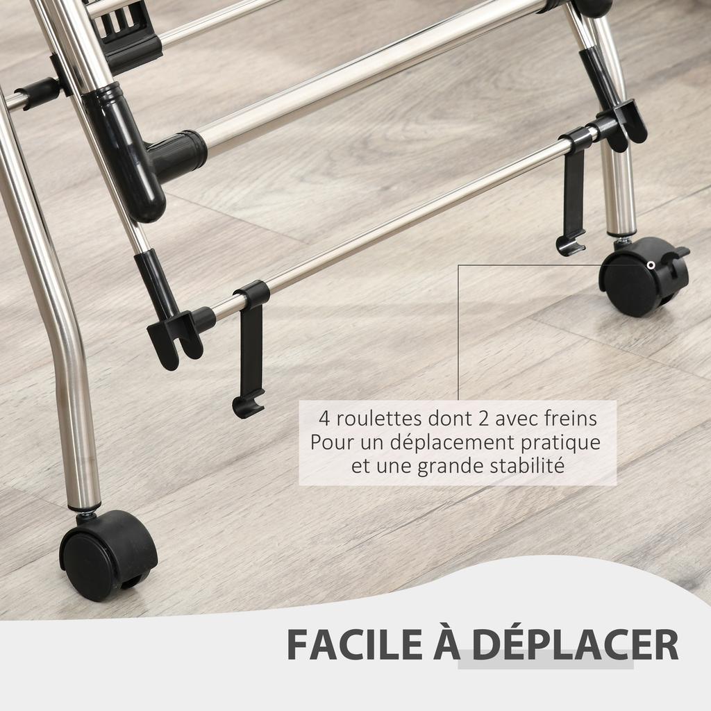 Foldable Clothes Drying Rack with Wheels, Large Drying Space, Stainless Steel, 138.5x63x208cm