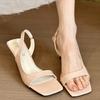Нишевые квадратные туфли-сандалии с открытым носком, женские тонкие каблуки, темпераментные, для通勤, высокие каблуки