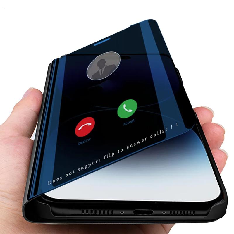 Роскошный зеркальный кожаный чехол-книжка для iPhone 14 13 12 11 Pro Max X XR XS Max 8 7 6s 6 Plus Clear View Чехол-подставка для книги