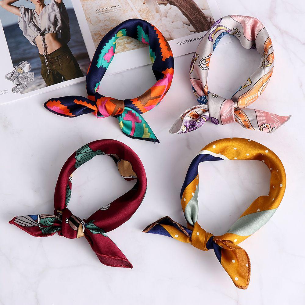 Ladies Wrist Wrap Bags Tie Head-Neck Tie Silk Feel Satin Handkerchief Bandana Women Square Scarf