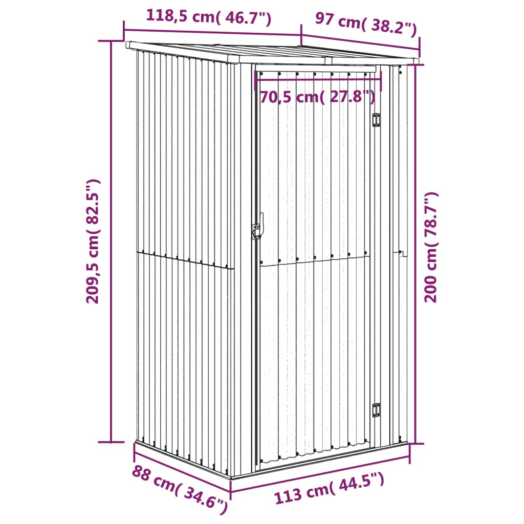 Garden Shed Brown 118.5 x 97 x 209.5 cm Galvanized Steel