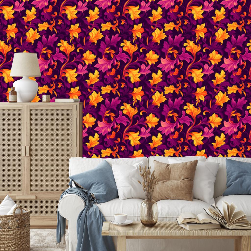 Intricate Plum and Purple Floral Pattern Wallpaper 50x1000