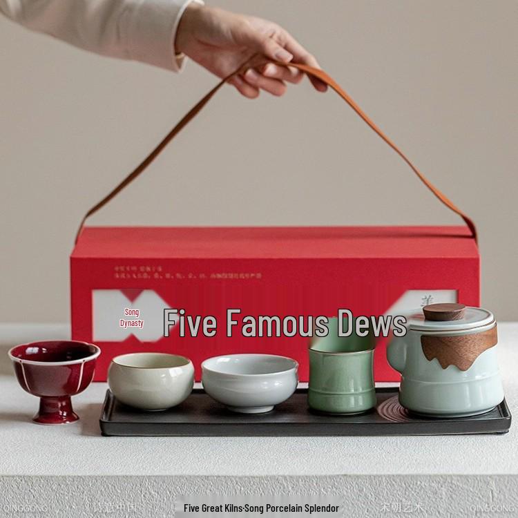 Palace Museum Five Famous Kilns Tea Cup Gift Set for Elders, Clients, Teachers, Dad's Birthday, New Year