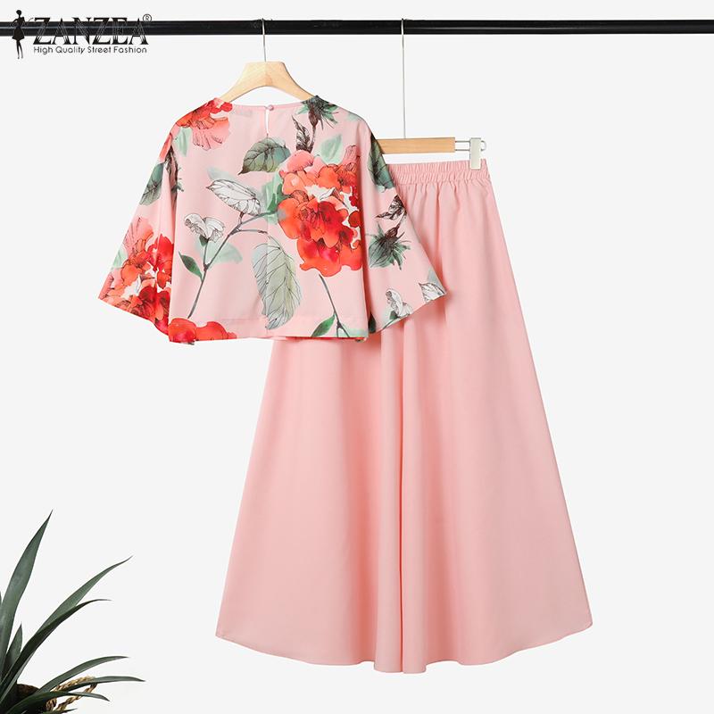 ZANZEA Женский комплект из двух частей: блузка с цветочным принтом и широкие брюки с рукавами 3/4