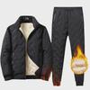 Men's Winter Coat & Trousers Set: Thickened Cotton Down Jacket with Lamb Fleece, Ideal for Middle-Aged & Elderly.