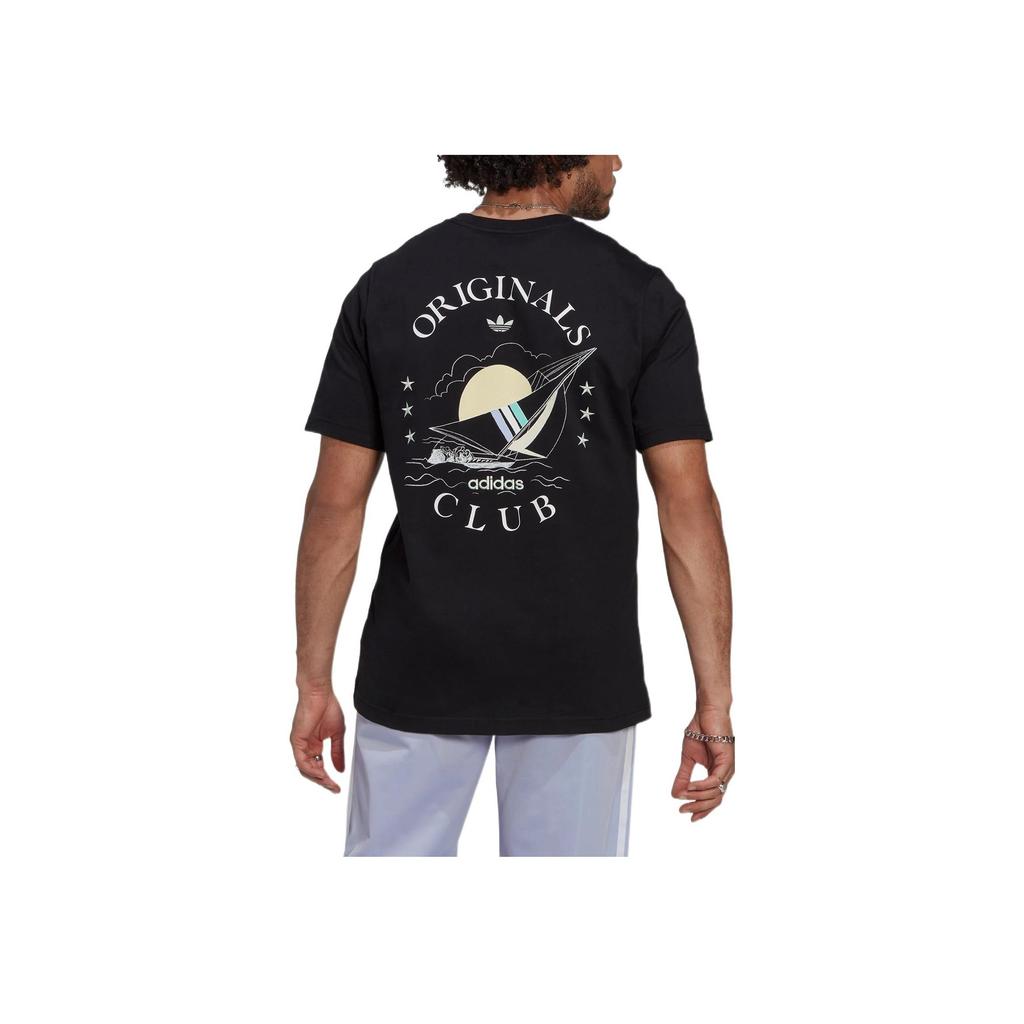 Adidas Originals Trefoil Back Sailboat Graphic Print Crew Neck T-Shirt Men Tops Black HR7907