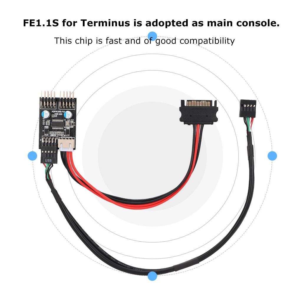 Разъем USB 2.0 с 1 разъемом «папа» на 2 порта «папа», 9-контактный на двойной 9-контактный удлинительный концентратор с кабелем питания SATA