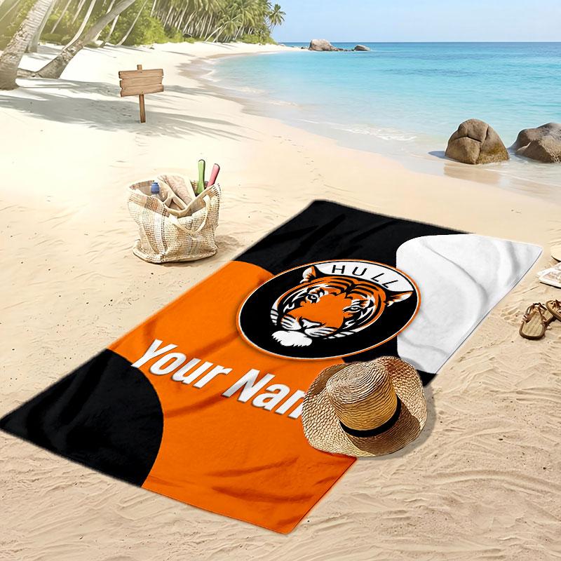 Hull City Personalized Printed Beach Towel Soccer Logo Support Custom Name Text Absorbent Towel For Sport Travel Special Gift