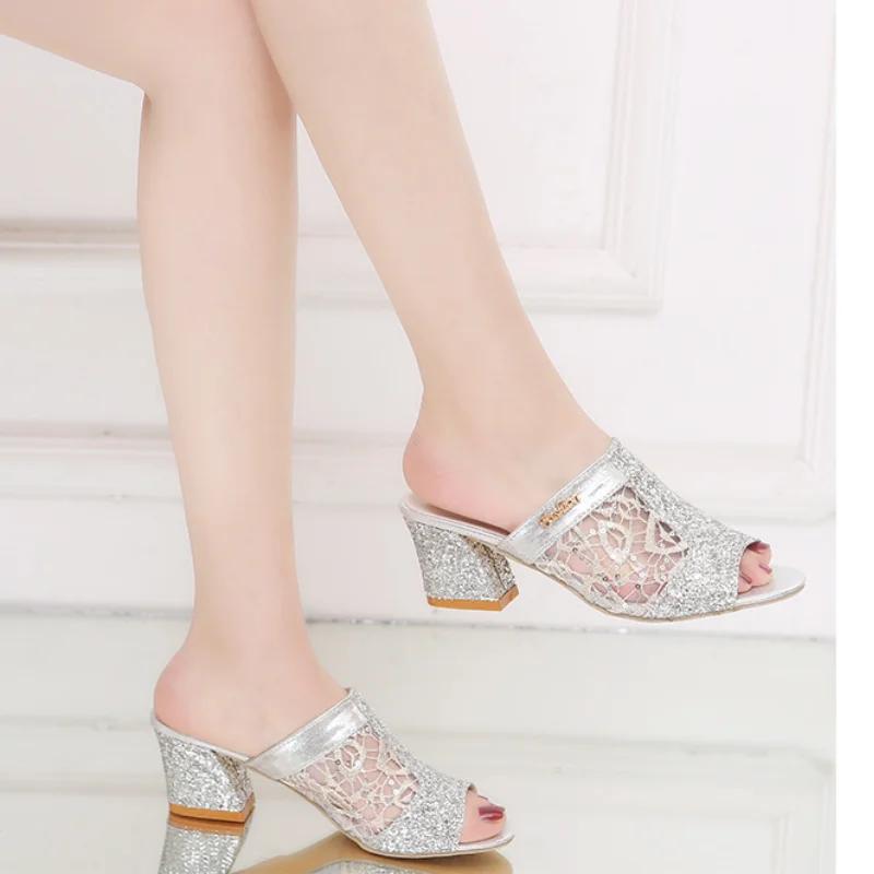 Женские туфли на среднем каблуке, новые туфли «рыбий рот», женские босоножки с открытым носком и кружевом, женские туфли на высоком каблуке Sanda, туфли на квадратном каблуке, женские туфли Zapatos