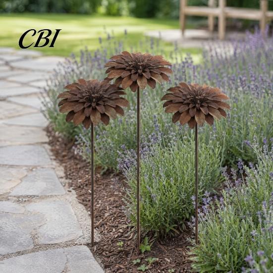 High-quality Metal Decorations Rustic Flower Garden Stakes, Large Rusted Iron Yard Art, Long-lasting Outdoor Ornaments 19.39 Inch Weather-Resistant