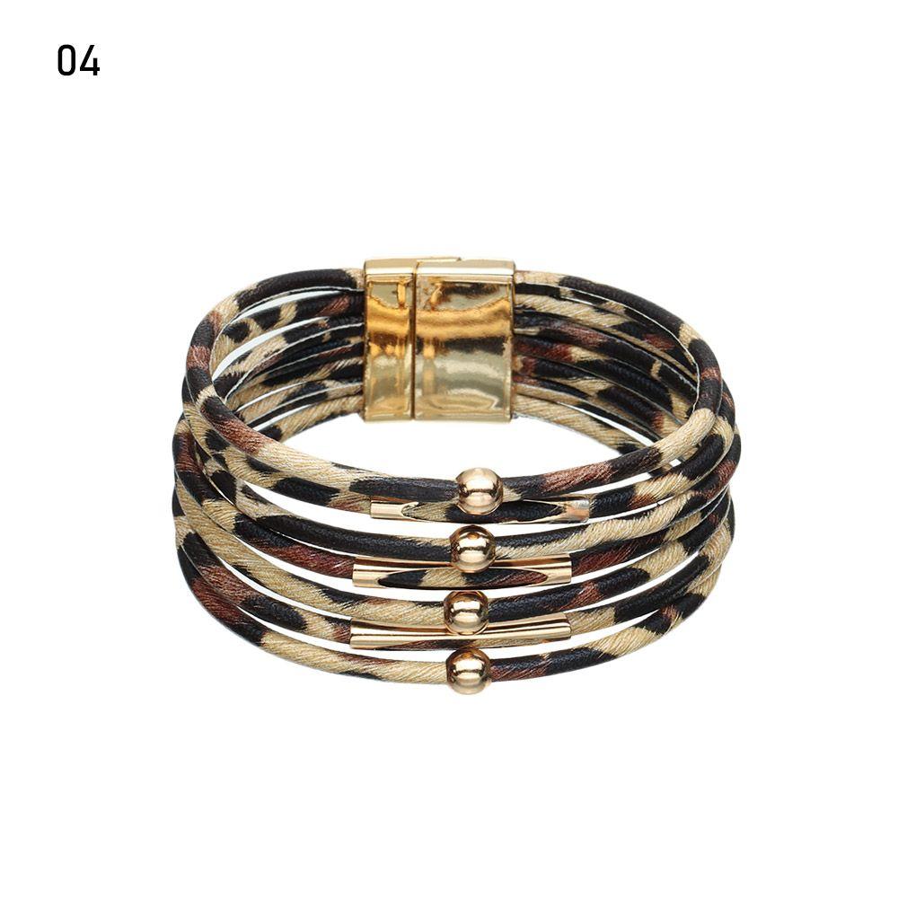 Retro Elegant Women Wrist Bands Leopard Leather Bracelets Multilayer Bangles Wide Wrap Bracelet
