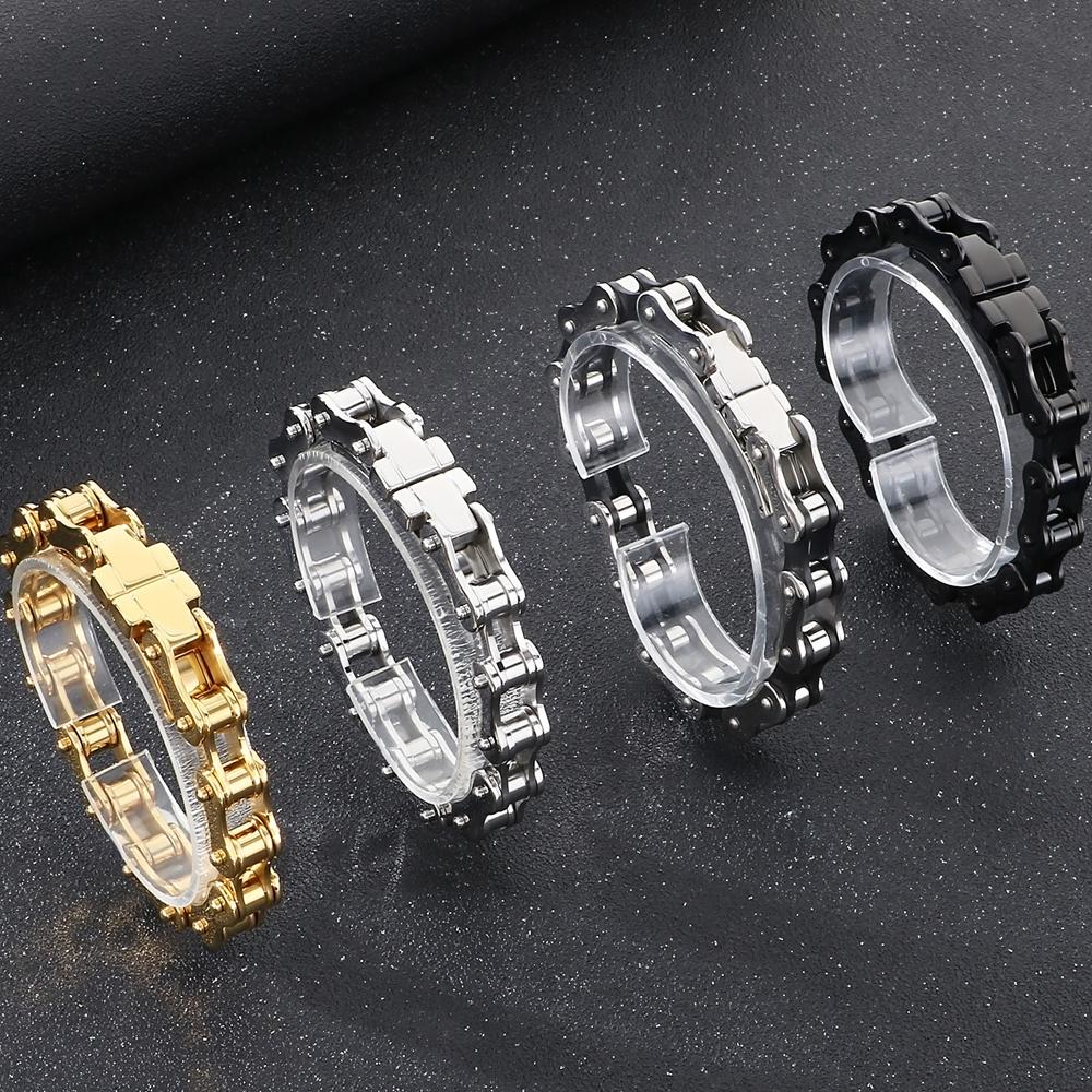 Men's Punk Rock 316L Stainless Steel Biker Bracelet 11MM Wide Motorcycle Link Chain Jewelry Accessory Bracelets for Men