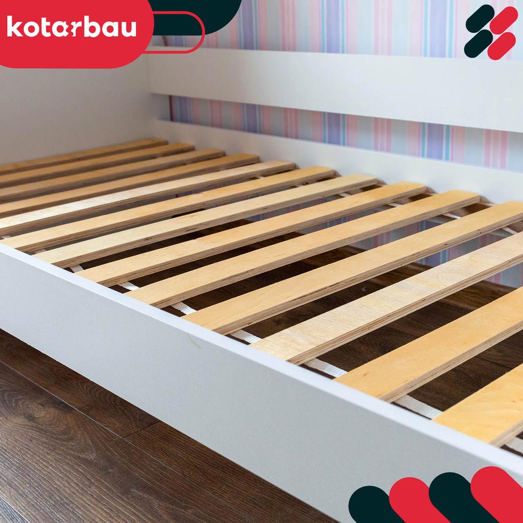 Wooden Bed Frame With Slats On A Tape For A Mattress 90 X 200 Cm