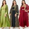 Middle East Muslim Abaya Women's Round Neck Embroidered and Gilded Long Sleeved European and American Foreign Trade Two-piece Dress