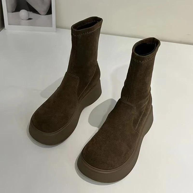 Platform Suede Snow Ankle Boots Women Flats Warm Shoes Woman 2025 Trend Winter Causual Walking Goth Motorcycle Botas De Mujer