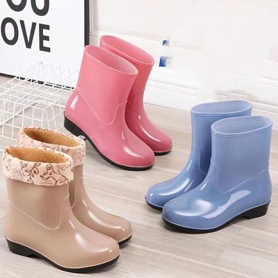 Женская модная нескользящая водонепроницаемая обувь от дождя с хлопковой межподошвой, резиновая обувь