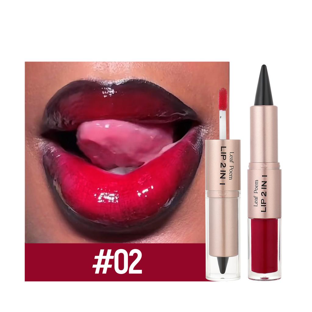 2 IN 1 Nude Brown Pink Mirror Lip Gloss Tapered Gradient Lipliner Contour Pencil Matte Lip Liner Waterproof Sexy Lipstick Makeup