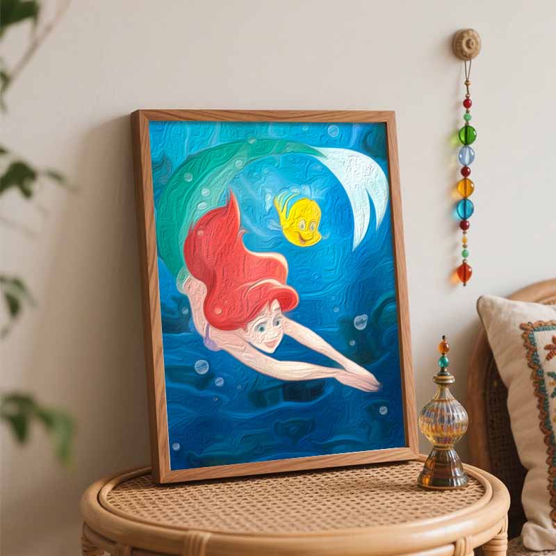 Disney oil painting Ariel handmade diy art painting home decoration