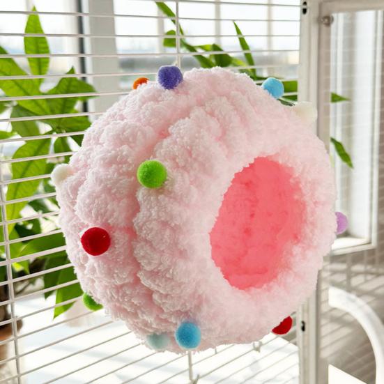 Плюшевое гнездо для птиц Мягкий круглый домик для птиц с ушками Уютное теплое гнездо-укрытие для попугая Пушистая пещера-гнездо для неразлучника конура волнистого попугайчика кореллы