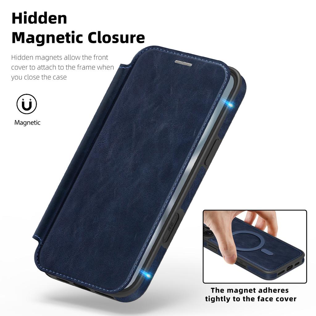 For iPhone 16 Plus Case Compatible with MagSafe RFID Blocking Card Holder Leather Phone Cover