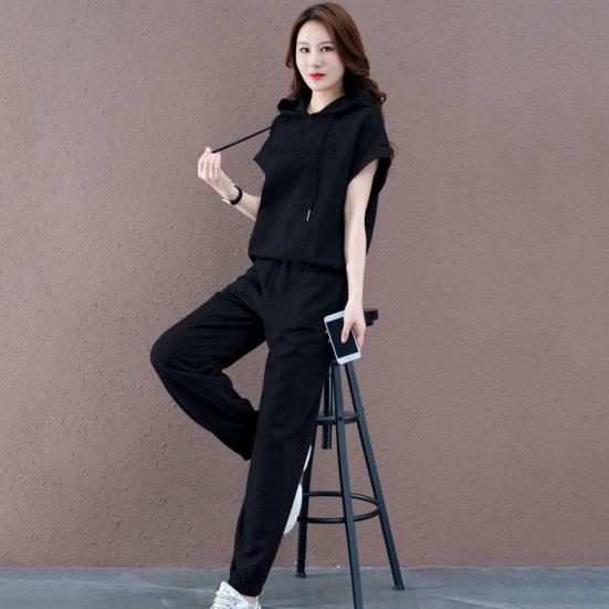 2 шт./компл. женские брюки с капюшоном, повседневный комплект с эластичной резинкой на талии, сплошной цвет, с капюшоном на шнурке, спортивные свободные карманы, верхние брюки больших размеров, костюм женской одежды