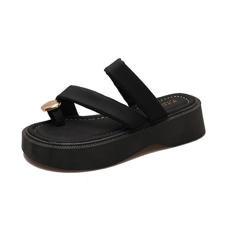 Women's summer 2025 new fashion versatile metal thick bottom comfortable casual foot cold slippers