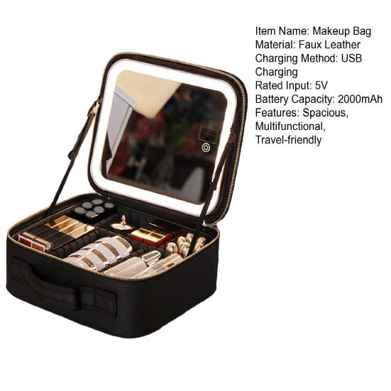 Сумка с LED-зеркалом Дорожный косметический органайзер с регулируемыми разделителями