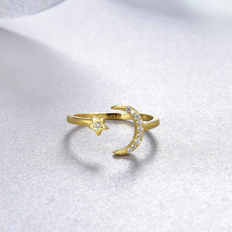 Copper Opening Adjustable Ring Small Fresh Super Fairy Ring Star Moon Minimalist Ring