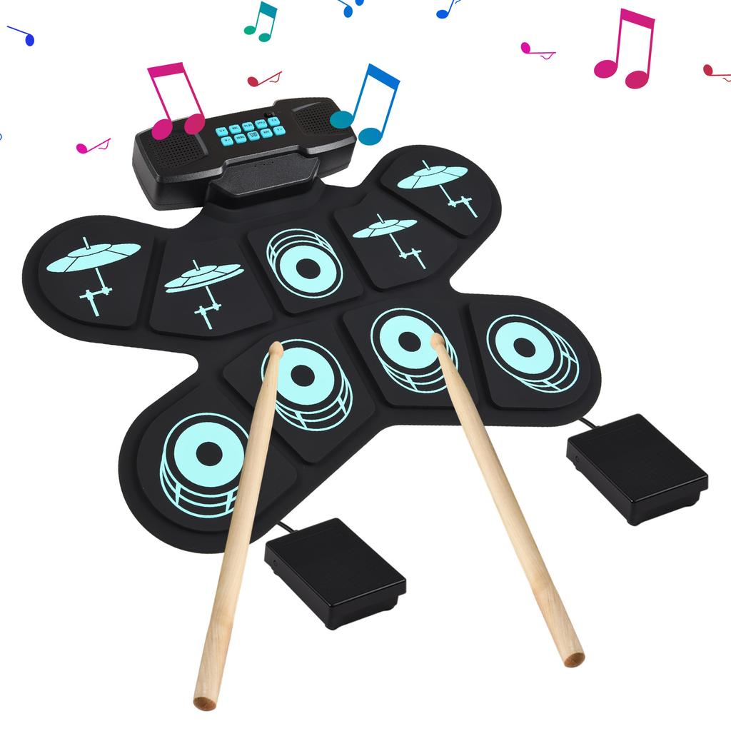 Electronic Drum Set Hand Roll Drum Set 9 Pads Dual Speaker Rechargeable Holiday Birthday Gift