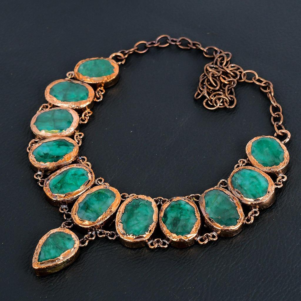 Ожерелье из изумрудного драгоценного камня, ювелирные изделия из драгоценных камней, медное гальваническое ожерелье, регулируемая цепочка ручной работы, подарок на день рождения, ювелирные изделия