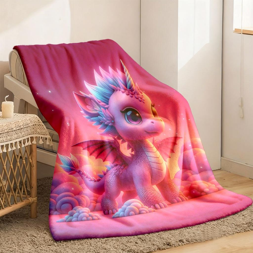 Magical Unicorn Dragon Flannel Blanket Vibrant Pink to Purple Gradient Design Soft Cozy Multi-Purpose Throw for Sofa Travel And Gi