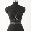 Кожаная шлейка-боди для женщин - Гот-панк дизайн с цепями, Регулируемая посадка, Идеально для EDM-фестивалей