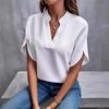 Women's Solid Color Casual Short Sleeve Blouse Notch Neck Split Spring Summer Clothing