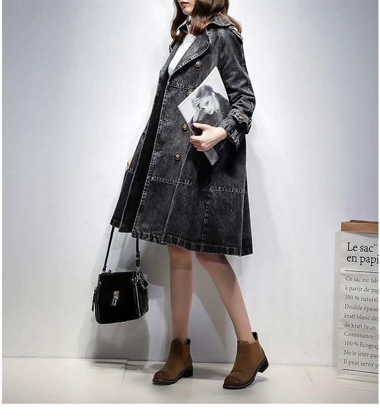 Весенне-осенняя женская джинсовая ветровка, повседневная свободная двухрядная куртка средней и длинной длины, модная версия джинсового плаща