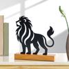 Metal Lion Statue Figurine Hollow Iron Animal Sculpture with Wood Base Table Centerpieces Decors Home Desktop Ornament