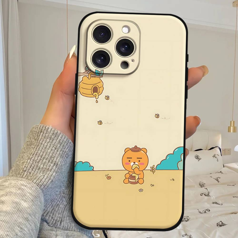 Мультяшный K-kakao Милые Друзья Чехол для Телефона Для IPhone 1716 15 14 13 Pro Max 11 12 Mini X Xs XR Черный Силиконовый Чехол