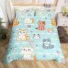 Kawaii Cat Duvet Cover Single Queen for Boys Girls Cute Kitten Pet Bedding SetMicrofiber Blue Comforter Cover with 2 Pillowcase
